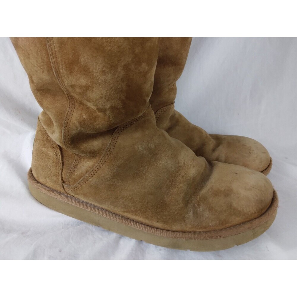 UGG Australia Kenly 1890 Winter Tall Chestnut Suede Side Zip Boots Womens Size 9 - Picture 2 of 13